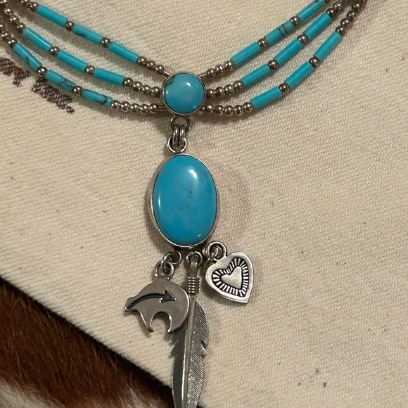 Sterling Silver & Turquoise Liquid Necklace - Picture 3 of 7